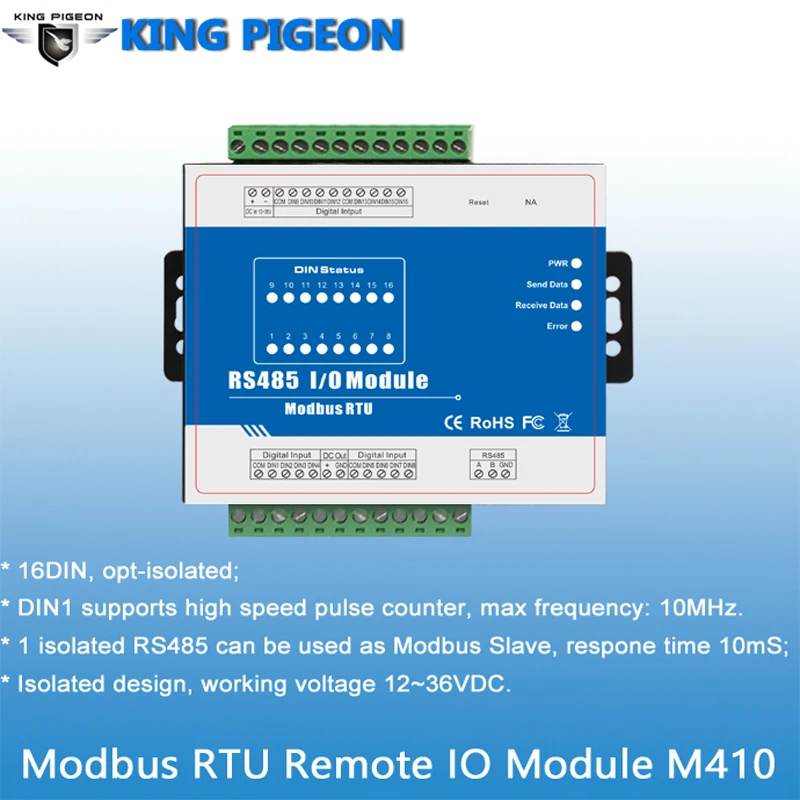 Modbus RTU дистанционного IO с высокоточным модулем регистрирующий модуль 16DIN высокое Скорость счетчик импульсов M410