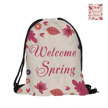 

Welcome Spring Red Leaves Printing Drawstring Backpack Fashion Polyester Bags For Women Men Child Pouch Backpacks