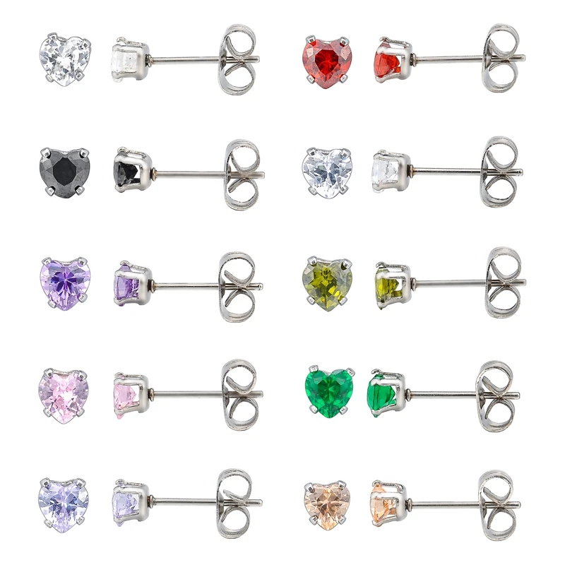 

Trendy Black Stainless Steel Stud Earring 2019 New Five-pointed Star, Heart, Square, Round Earrings 4-8mm Ear Jewelry
