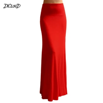 

Solid Casual Long Mermaid Skirts Women High Waist Elegant Ankle Length Skirt Ladies Evening Party Vintage Summer Skirt Woman