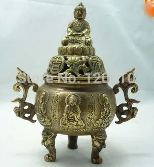 

rare Buddha&Kwan-yin 3 foot brass censer Bronze statue