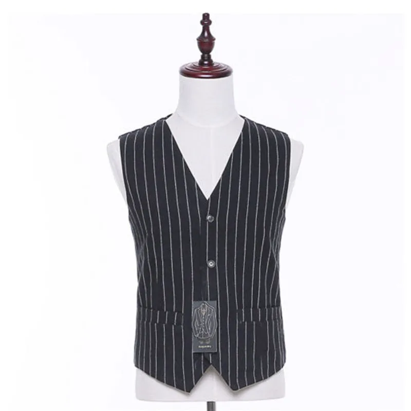 Classic New White Striped V Neck Sleeveless Black Men S Wedding