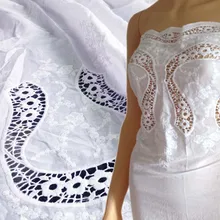 Модная белая Африканская Хлопковая вуаль, кружевная ткань для платья, швейные Лоскутные кружева, 2 стороны вышивка Tissu ткань, Wdith130cm