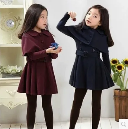 Winter Girls Woolen Dress Girls Warm Cotton A letter Dress Kids Cute Style Comfortable material big Peplum with Dress