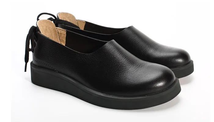 Женская обувь квартиры коричневый / кофе / зеленый / синий подлинные кожаные плоские туфли женщин круглым носком резиновой подошвой обуви （1023-1） - Цвет: black