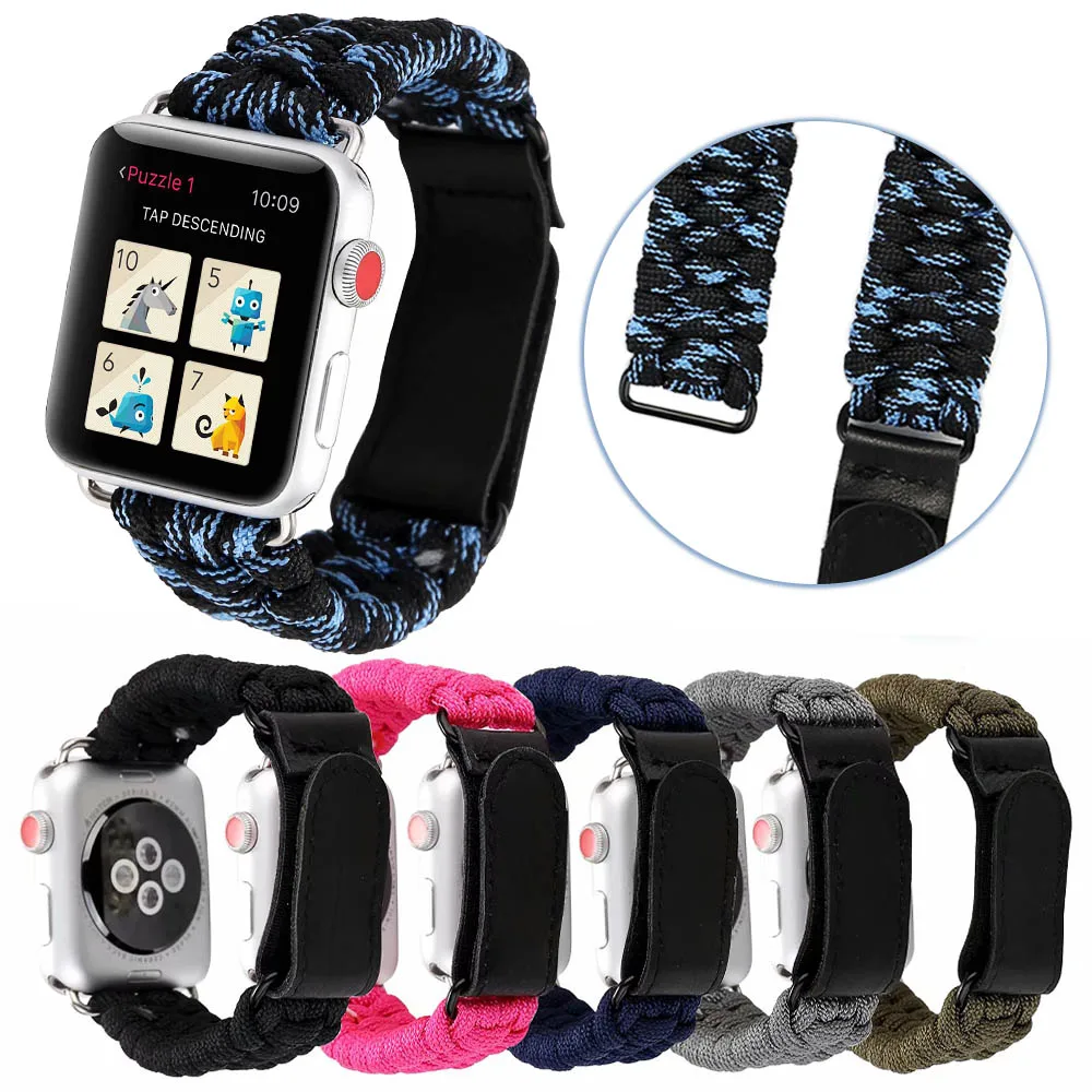 Ремешок спортивный нейлоновый для Apple Watch SE Band 44 мм 40 42 38 кожаный браслет с