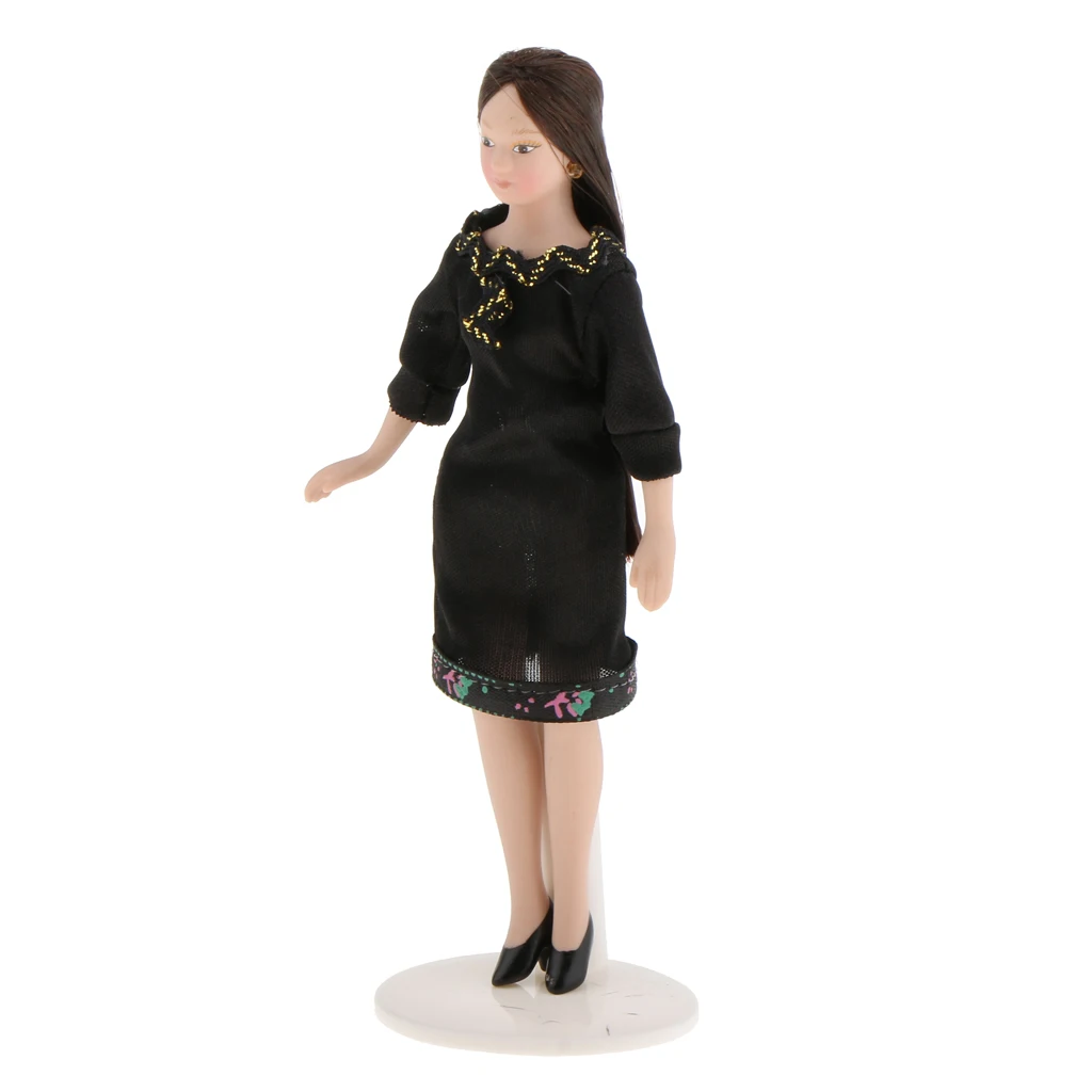 

DOLLHOUSE DOLLS 1/12TH SCALE MODERN PEOPLE PORCELAIN WOMAN DOLL WITH STAND