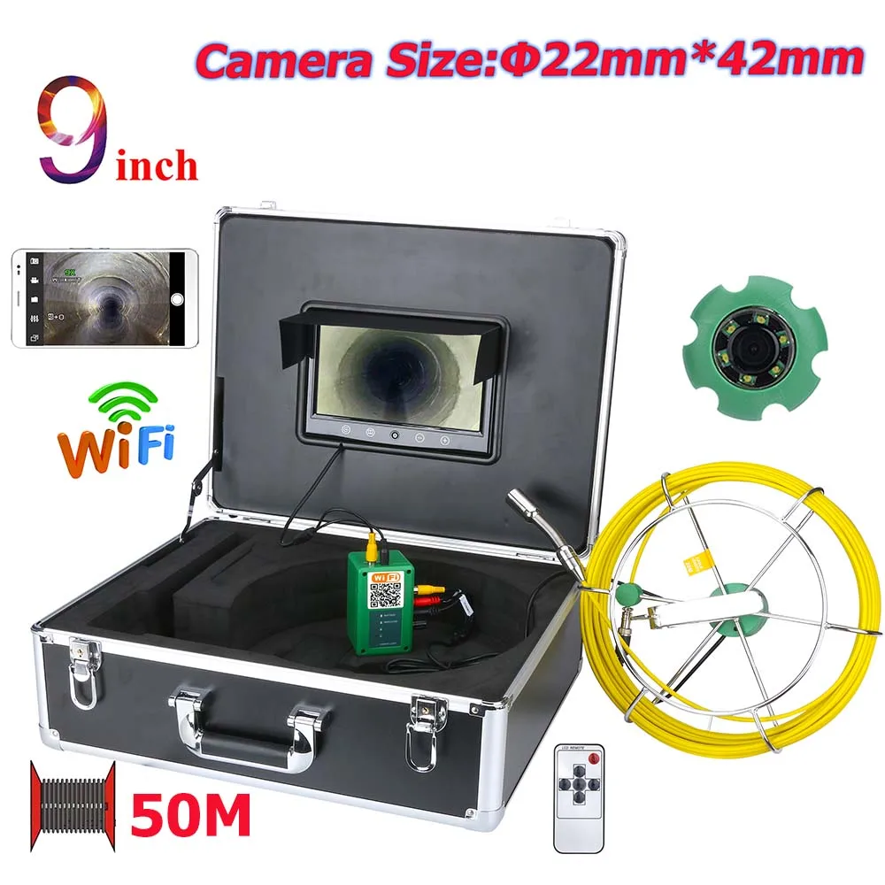 

Yobang Security 9 inch WiFi Wireless 22mm Industrial Pipe Sewer Inspection Video Camera With APP take pictures,video recording
