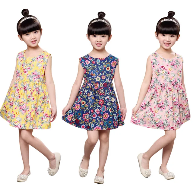 Girls Summer Fashion Dress Children Sleeveless O neck Floral Print Mini ...