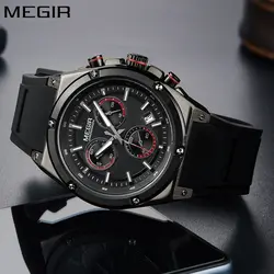 MEGIR Для мужчин s часы лучший бренд класса люкс Силиконовой лентой золотые часы Для мужчин кварцевые Водонепроницаемый военные спортивные