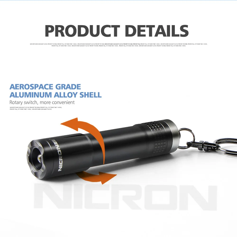 NICRON 20LM 24 м 1xaaa батарея 10 часов брелок свет микро мини фонарик наружная лампа