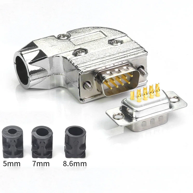 

DB9 Metal Connector Adapter RS232 Serial Plug COM Contactor 9 Pin 2 Row Port Socket Female Male 90 Degree Shell