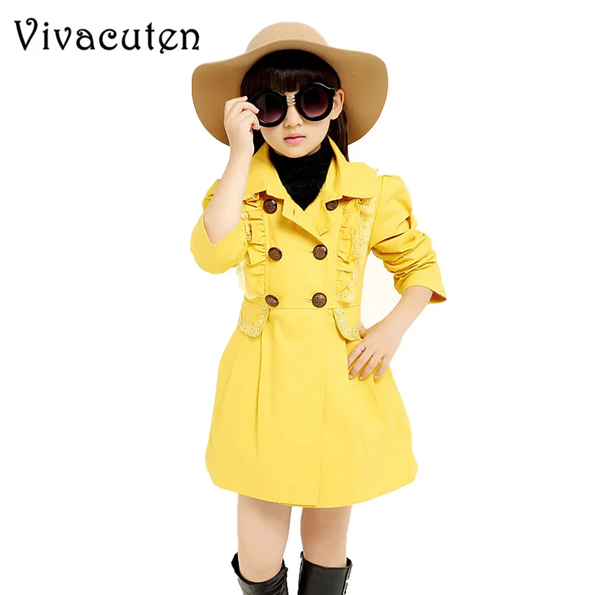 

Girls Trench Coats Long Cotton Jackets For Girls Outerwear Lace Double Breasted Windbreaker Spring School Kids Clothes H071