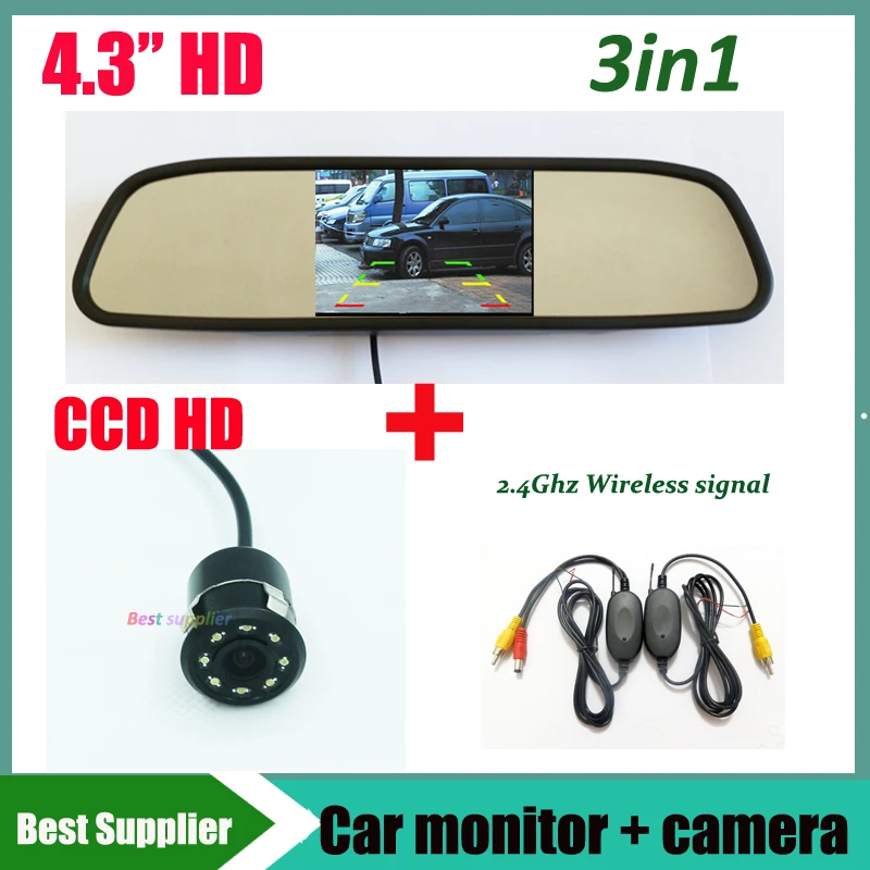 

3 in 1 wireless CCD HD car rear view reverse camera + Car Parking Assistance System HD 4.3'' Digital TFT LCD Car Parking Monitor