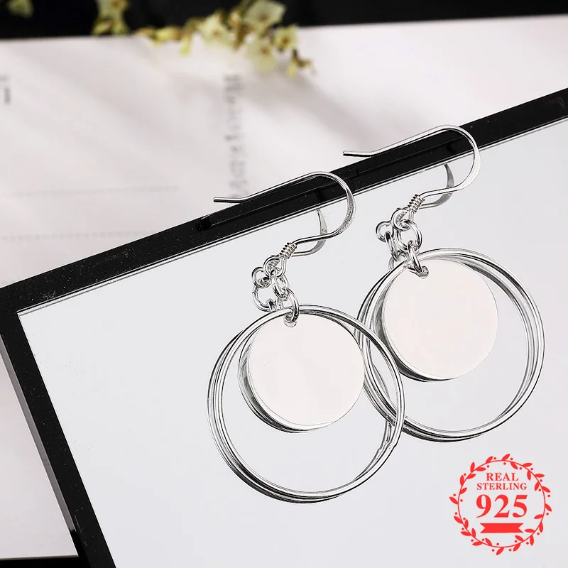 

NOT FAKE S925 Fine Jewelry Earrings 925 Sterling Silver handicraft Antique store drop Natural Retro Exquisite double loop
