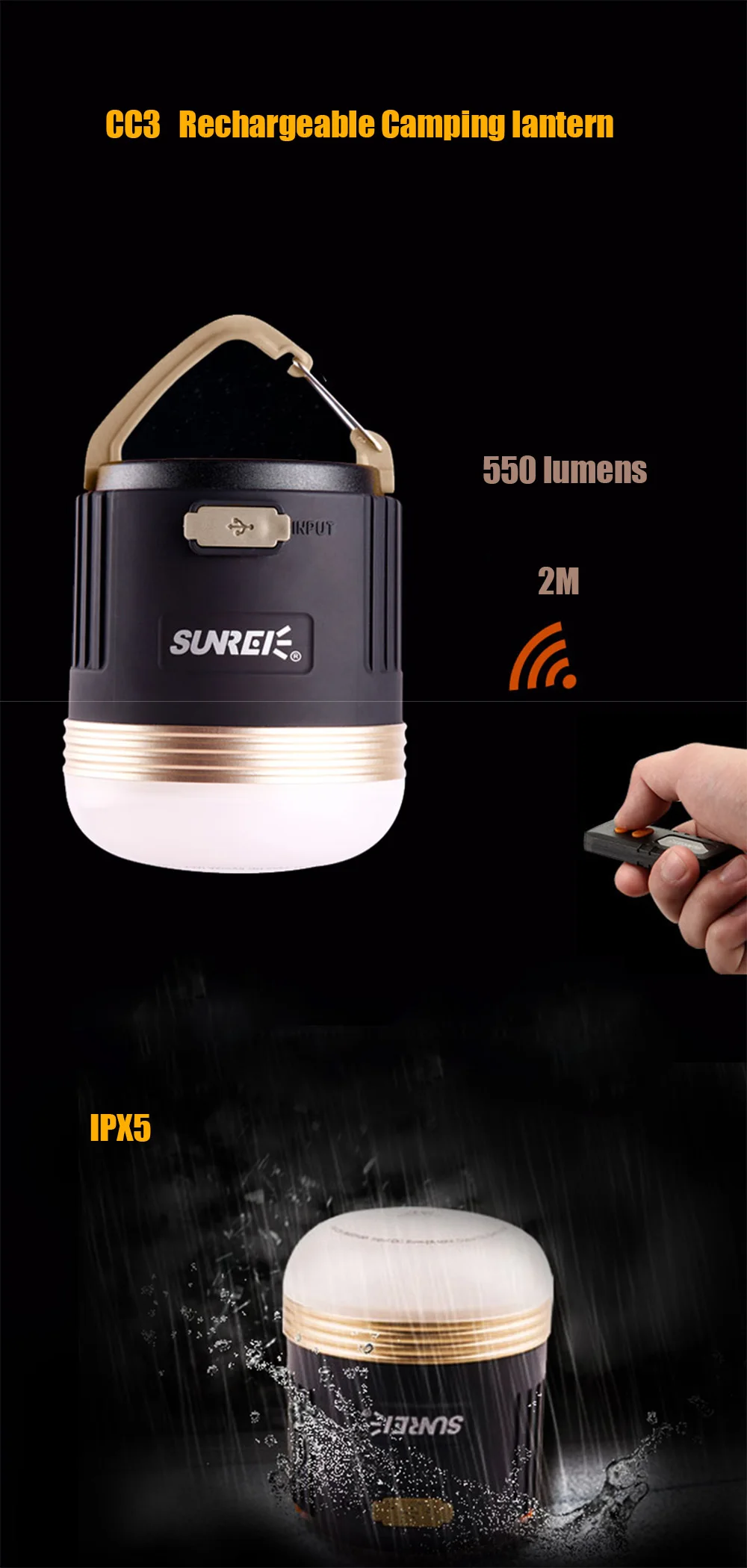 SUNREE CC3 550 люмен 5 Вт светодиодный красный и белый пульт дистанционного управления походный светильник USB IPX5 перезаряжаемая лампа с аккумулятором 9900 мАч
