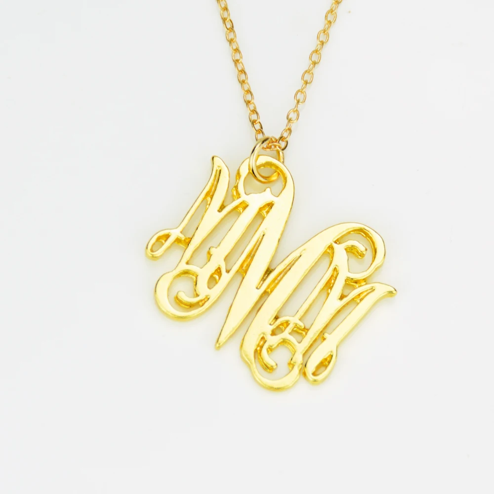 1pc Gold Silver Monogram Letter Necklace Metal Old English Initials