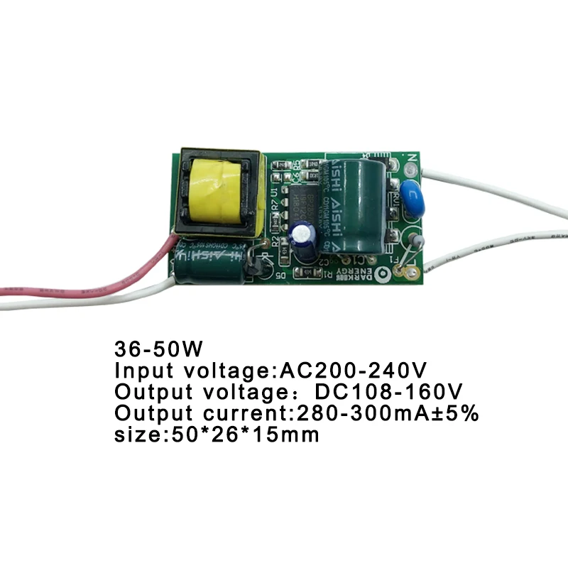 8-24 Вт Входное напряжение: AC200-240V Выходное напряжение: DC24-75V выходной ток: 280-300 мА ± 5% Размер: 32*20*13 мм 18-36 Вт Входное напряжение: AC200