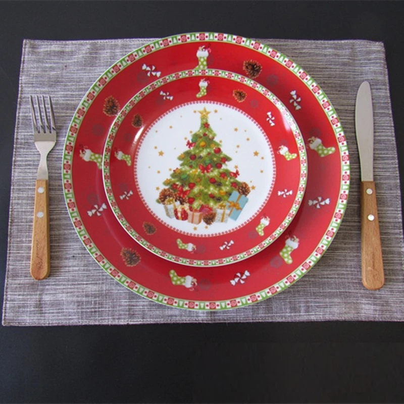 Набор керамических тарелок 8 дюймов 10 дюймов, Рождественская тарелка Санты, съедобная, ручная роспись, мультяшное плоское блюдо, домашний декор, поднос, рождественский подарок, 2 шт