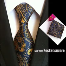QXY mens fashion tie set pocket square men neckties business dress polyester silk stripe tie handkerchief T027