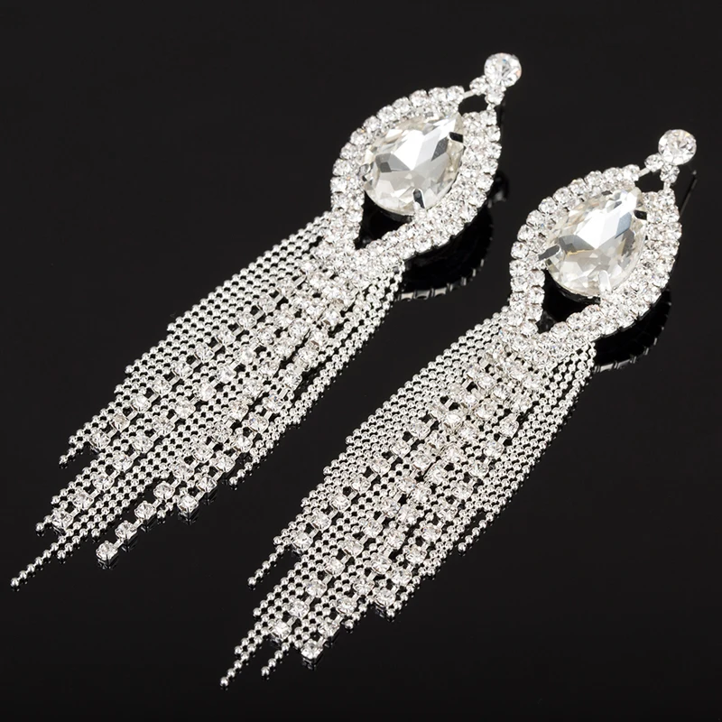YFJEWE New Arrive Fashion Tassel Long Drop Earrings for Women Bridal Wedding Big Rhinestone Crystal Factory Price Earrings E425