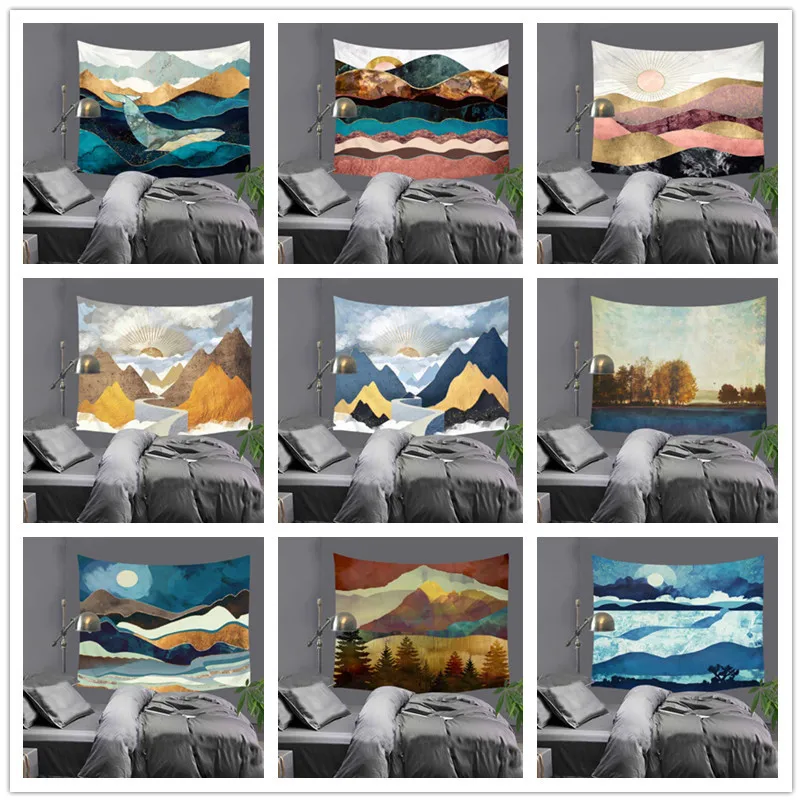 Cartoon Abstract Sunset Mountains Living Room Decorative