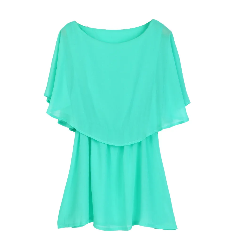 Сексуальная модная Новая Свободная шифоновая блузка с круглым вырезом обычная
