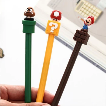 

Cartoon Mario plastic gel pen 0.5MM fashion black signature pen latest office stationery creative exam dedicated carbon pen