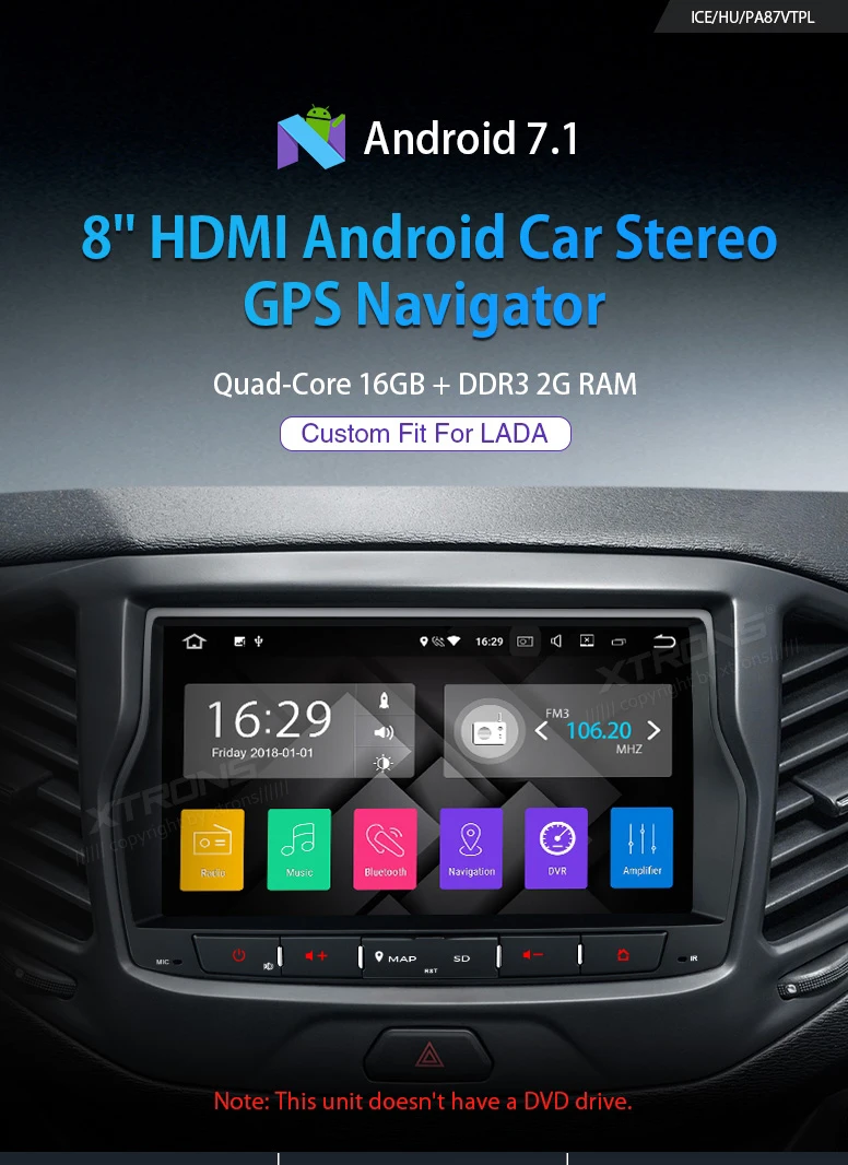 Sale 8" Android 7.1 OS Car Multimedia Navigation GPS Radio for Lada Vesta 2015-2018 with 2GB RAM 16GB ROM & Multi-Window View Support 0