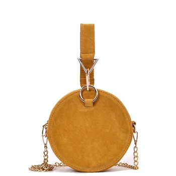 

High Quality Nubuck Leather Women Handbag Portable Circular Shoulder Bags Female Scrub Sequined Derocation Crossbody Bag Bolsas