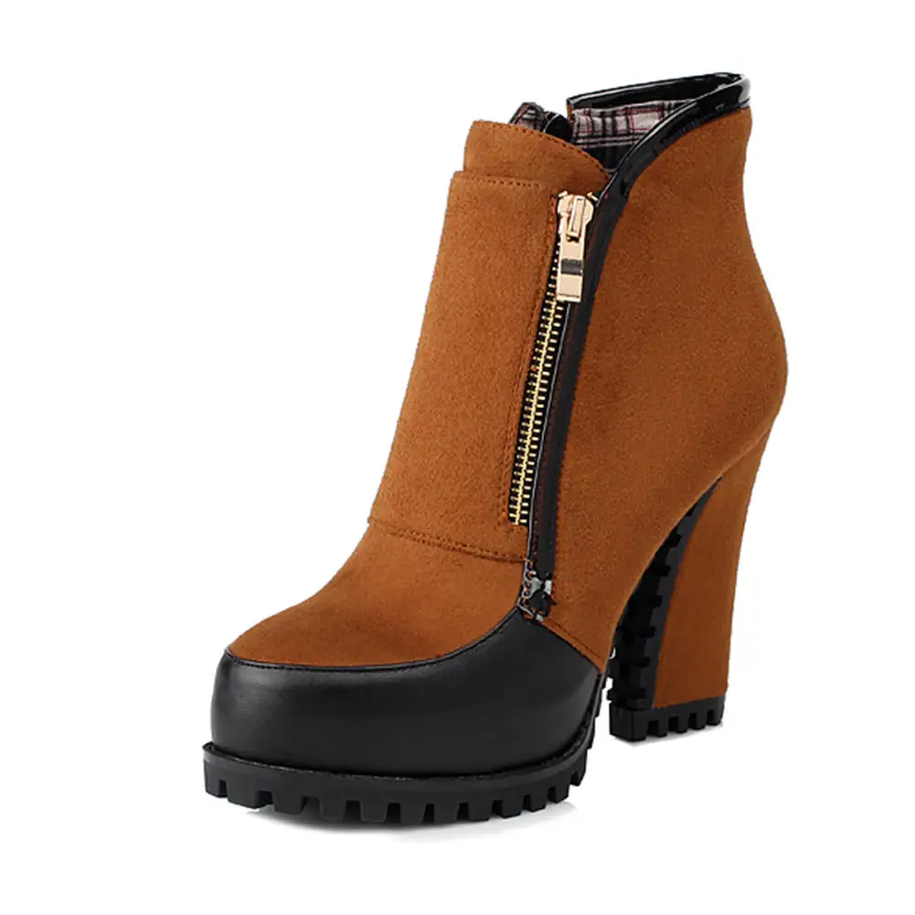 SARAIRIS/ г.,, большой размер 41, ботильоны женская обувь зимние плюшевые полусапожки на высоком каблуке, женская обувь - Цвет: Camel