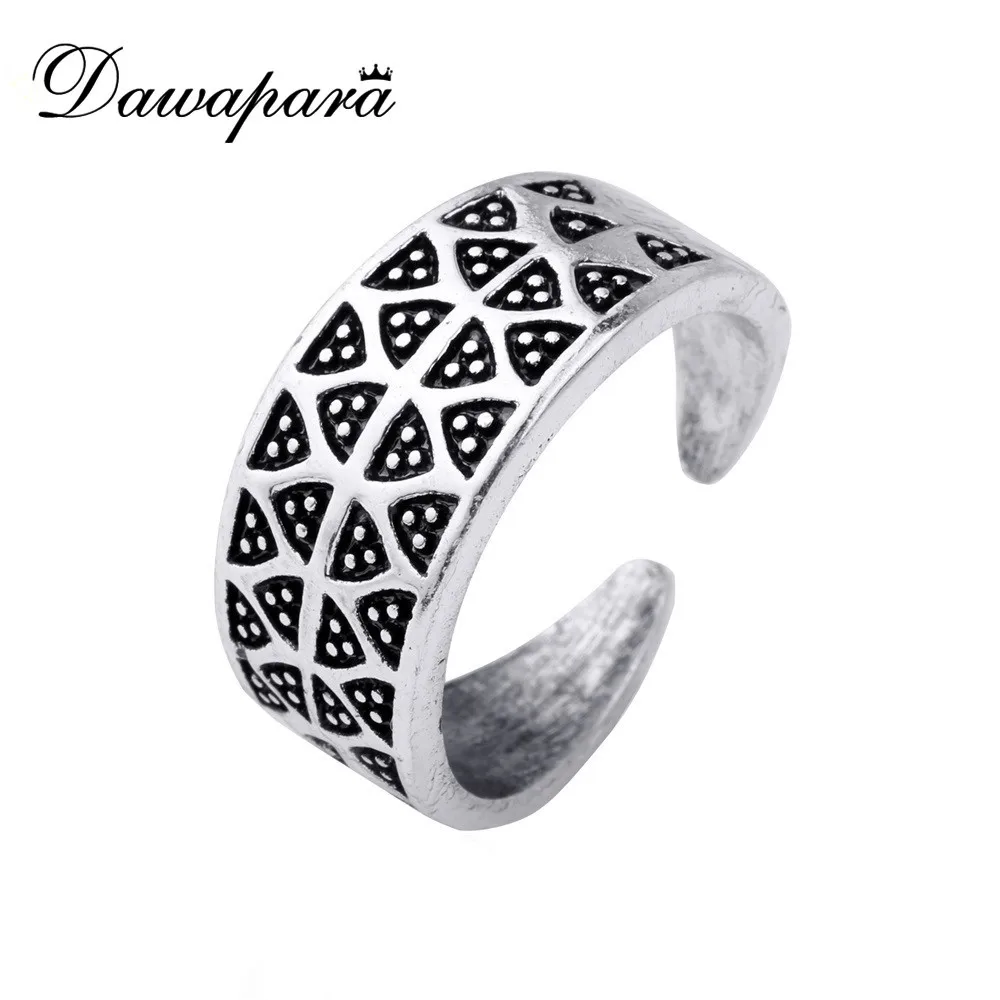 

Dawapara Antique Silver Wave Dot Triangle Pattern Punk Rock Vintage Black Spinner Irregular Width Men's Ring