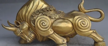 

19"Chinese Fengshui Brass Wealth Money Coin Zodiac Ox Bull Cattle lucky statue