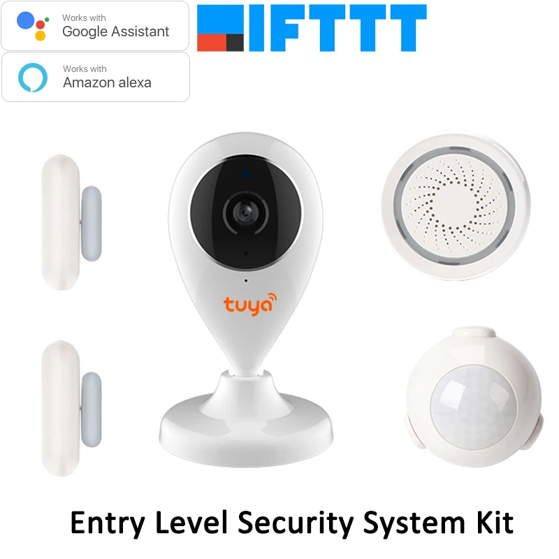 Tuya Smart Life HD ip-камера, дверной PIR датчик, сирена, беспроводной WiFi, приложение, дистанционное управление, система домашней сигнализации, комплект видео сигнализации