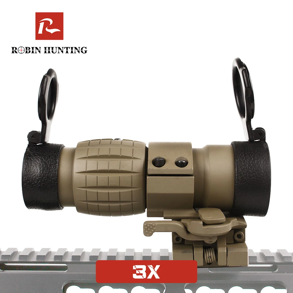 

3X Tratical Tan Color Magnifier Optical Sight Red Dot Sight Rifle Scope For Outdoor Sight With Side Flip Picatinny Rail Mount