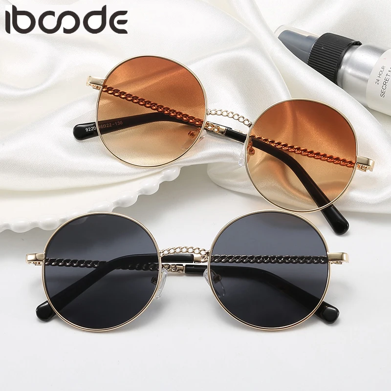 

iboode Metal Round Sunglasses Men Women Fashion Brand Designer Retro Gradient Ocean Lenses Sun Glasses High Quality UV400 Shades
