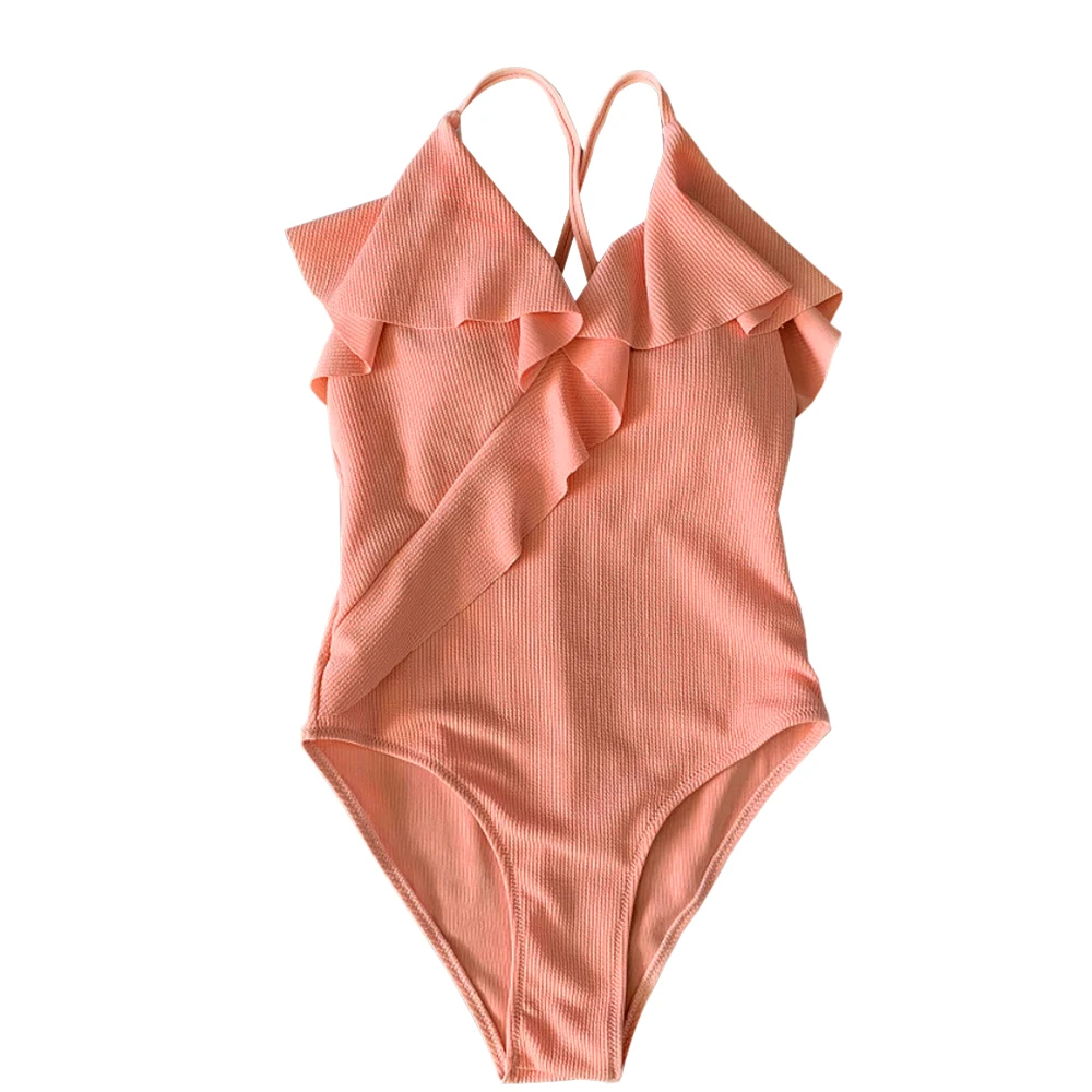 

New Women One-Piece Ruffle Bikini One-piece Swimsuit Bathing Suit High Fork Triangle One-piece Swimsuit Beach Wear
