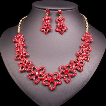 

Cute Flowers Necklace Sets Earrings Fashion Gold Color Plated African Bridal Jewelry Sets Wedding Party Jewelery Gifts for Women