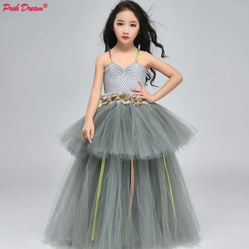 

POSH DREAM Little Grey Flower Princess Girls Wedding Party Dress Bohemian Style Children Party Dress Girl Evening Dress Clothes