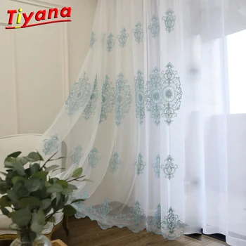 

Mint Floral Tulle Window Curtain for Living Room Bedroom Curtain Door Curtain for Kitchen Sheer Curtains Rod Pocket X-WP079 *30