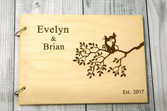 

personalized cats on the tree alternative Rustic wedding guest album book engraved Wooden guestbooks Reception party decorations