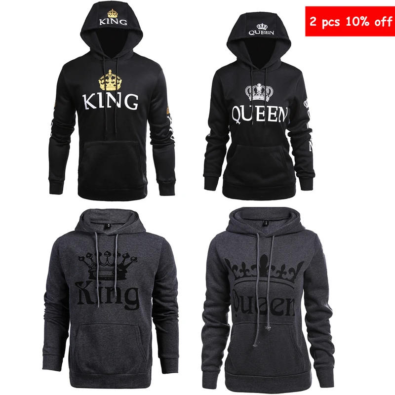 Valentine's Day Gift KING Queen Hoodie Couple Slim Sweatshirt for Couple Lovers Long Sleeve Winter Women Men Hooded Pullovers Hoodies