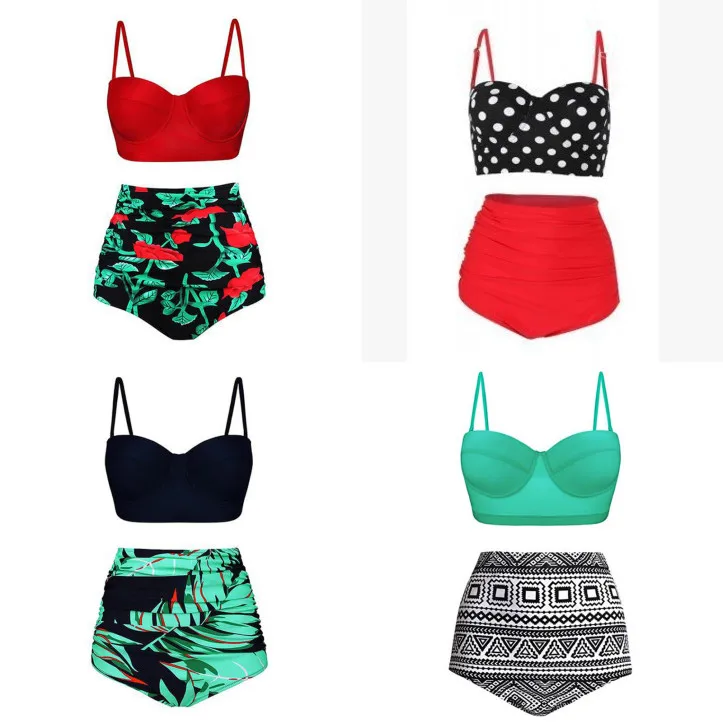 

Underwire bikinis set Floral print bikini 2019 mujer Dot swimsuit women Striped bathing suits Plus size swimwear S-XXXL-4XL-5XL