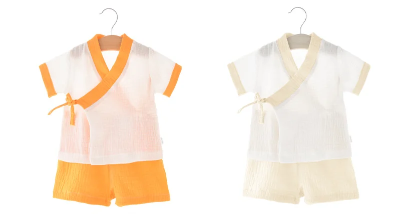 baby Gauze Kimono Comfort Short Sleeve Children's Sleepwear Suit Pyjamas Sets For Kids Hanfu Style Pajamas Christmas Gift Z885