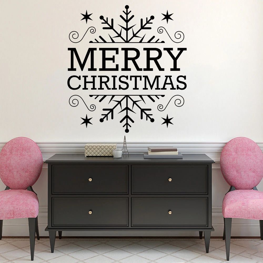 Merry Christmas Window Vinyl Decal Snowflakes Shape Wall Sticker