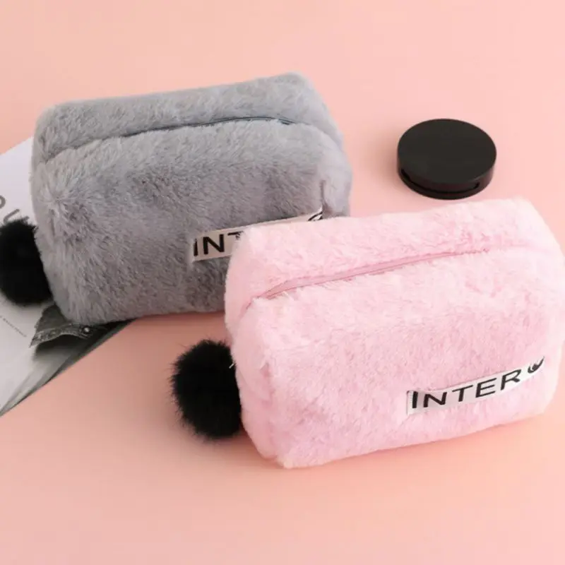 

Winter Fur Women Makeup Bag Soft Plush Cosmetic Bag Travel Zipper Girls Handbag Pouch Storage Organizer Cosmetic Case