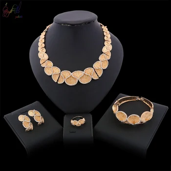 

Yulaili Top Quality Pretty African Jewelry Sets Rhinestone Choker Necklace Stud Earrings Bracelet Ring For Women Party Jewellery