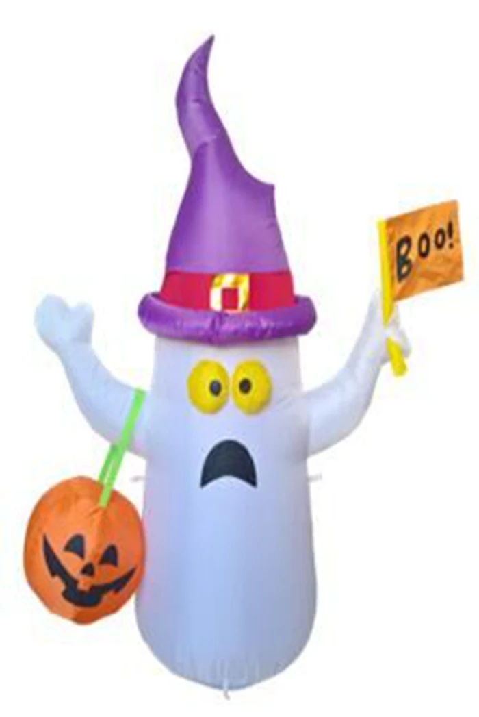 

4 Foot Inflatable Ghost With Witch Hat Holding Pumpkin Bag Halloween LED Illuminate Toys Indoor Outdoor Yard Decorations