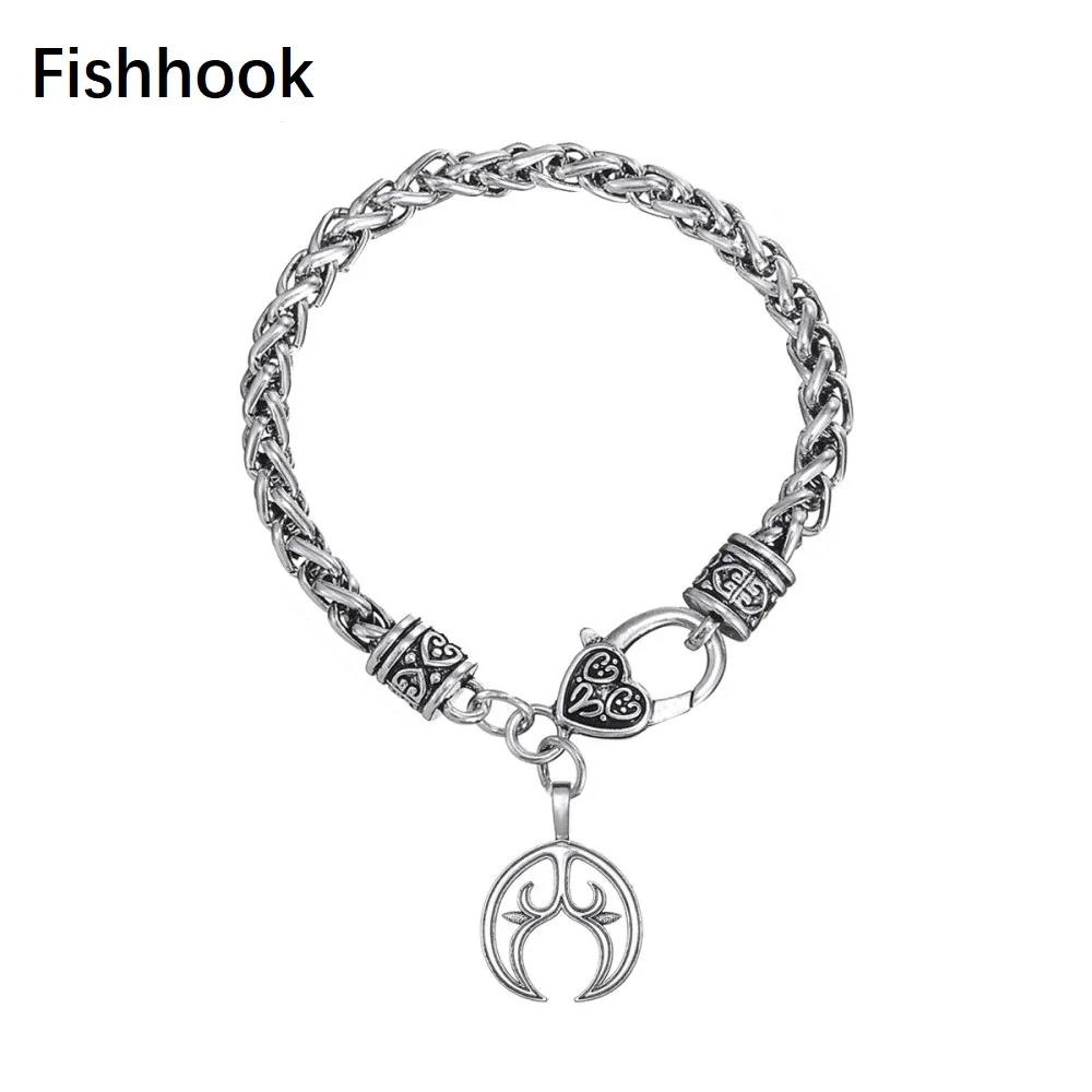 

Fishhook Slavic Lunula Symbol Zinc Alloy Pendants Crescent Moon Bracelet Lunitsa Amulet Charms for Making Mens Viking Jewelry