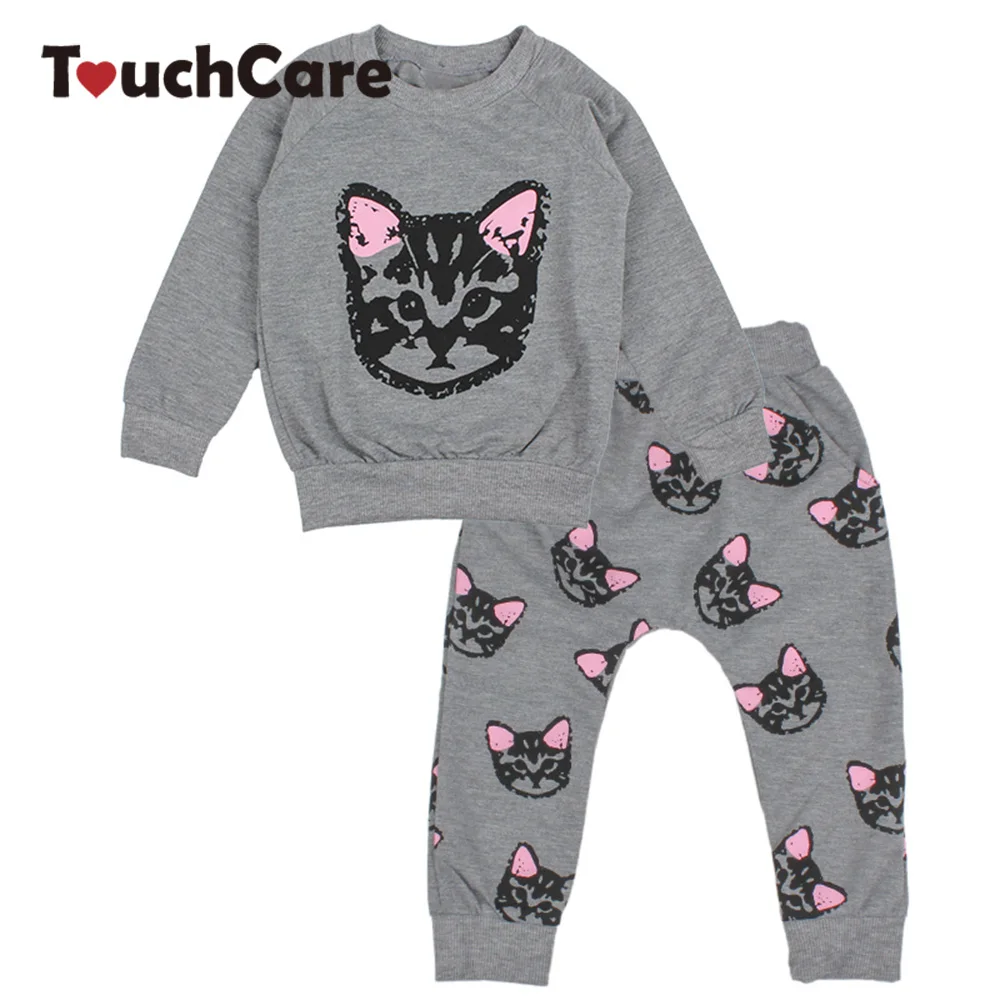 2PCS Spring Autumn Cute Cat Kids Boy Girl Clothing Set Soft Long Sleeve